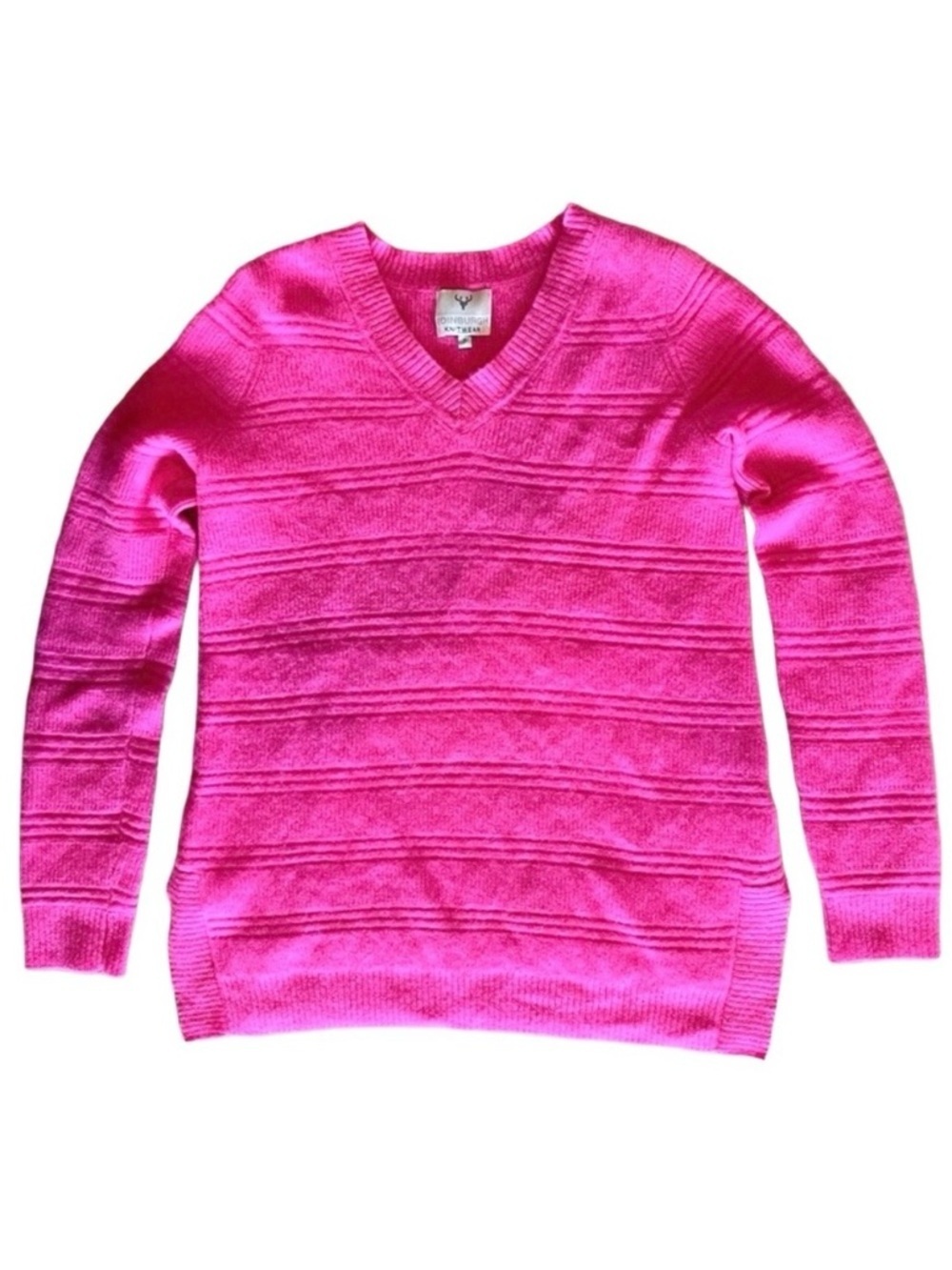 Edinburgh Knitwear 100% Cashmere Hot Pink V-Neck Sweater Size Small